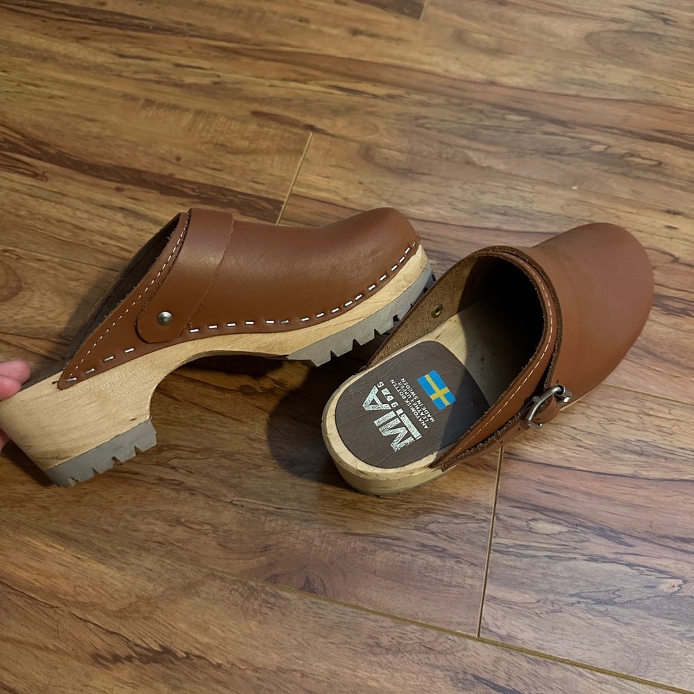 MIA Alma Brown Leather Clogs with Studded Details